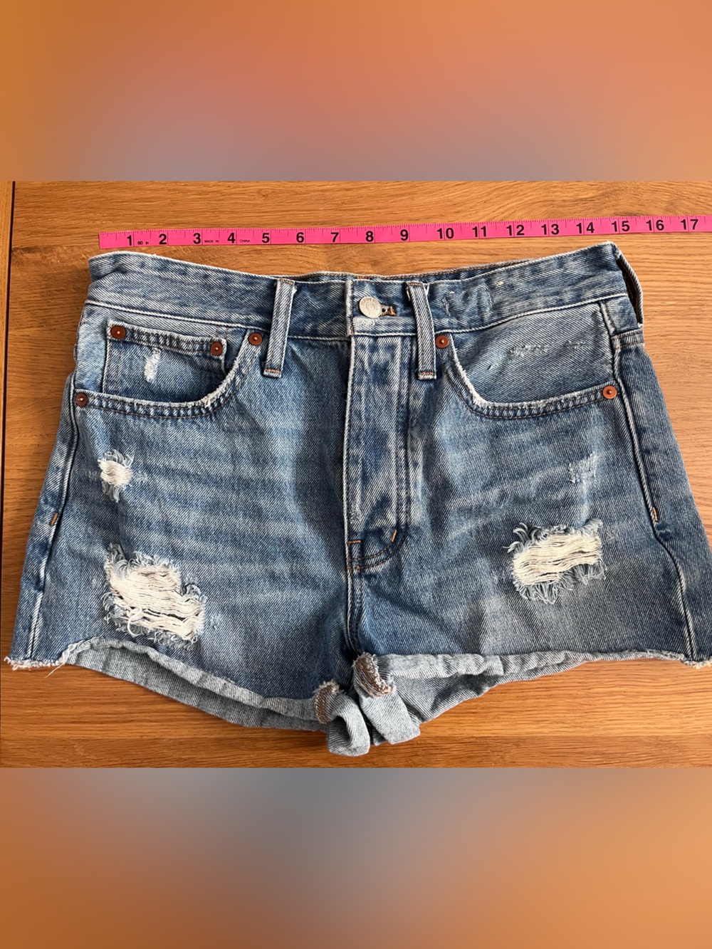 Madewell Distressed Light Blue Relaxed Denim Cutoff Shorts